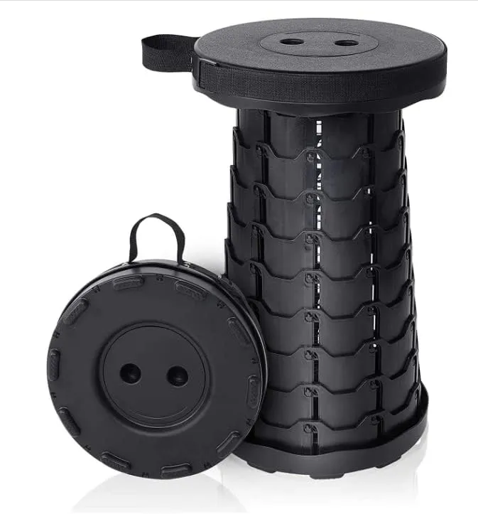 Telescoping Camping Stool, Collapsible Portable Stool, Adjustable Foldable Stool for Camping Gym Rave Party Parks Fishing Hiking BBQ Gardening Max Load 400 LBs (Black)