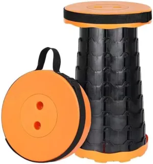 Telescoping Camping Stool, Collapsible Portable Stool, Adjustable Foldable Stool for Camping Gym Rave Party Parks Fishing Hiking BBQ Gardening Max Load 400 LBs (Orange)