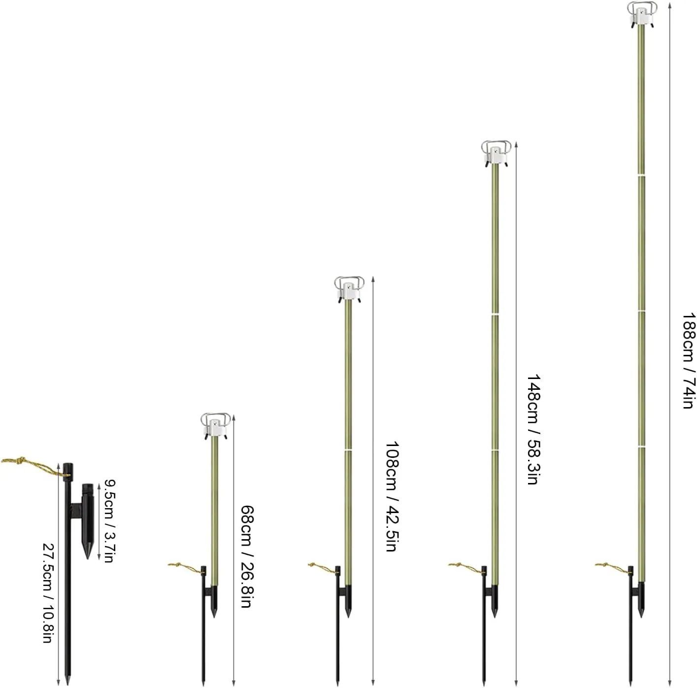 Telescoping Pole, 16mm Thick Aluminum Poles Tent Poles Shade Sail Poles with Lantern Hanger, 3 Aluminum Pole, Peg and Storage Bag for Any Camping or Hiking Situation effortlessly