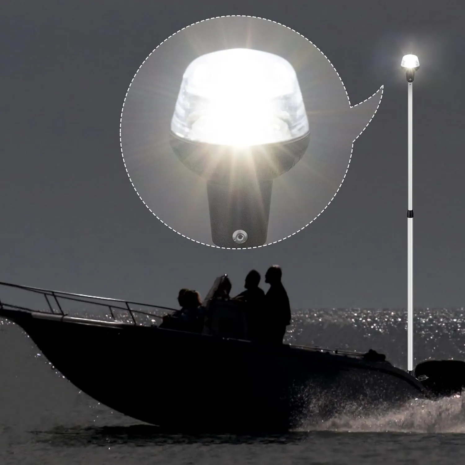 Telescoping Stern Light Anchor Light LED Extension Boat Navigation Lights Pole with Base USCG 2 NM All Round White Detachable Plug in 10-30 Volts From 29 to 43 Inches