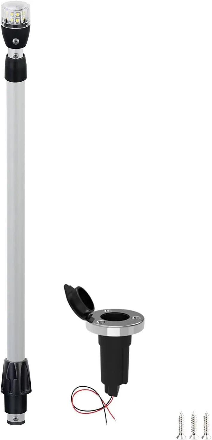 Telescoping Stern Lights,Anchor Light,Navigation Lighting,with Removable 2-Pin Plug-in Base,10-30VDC,27-49.5Inches,for Pontoon Boats