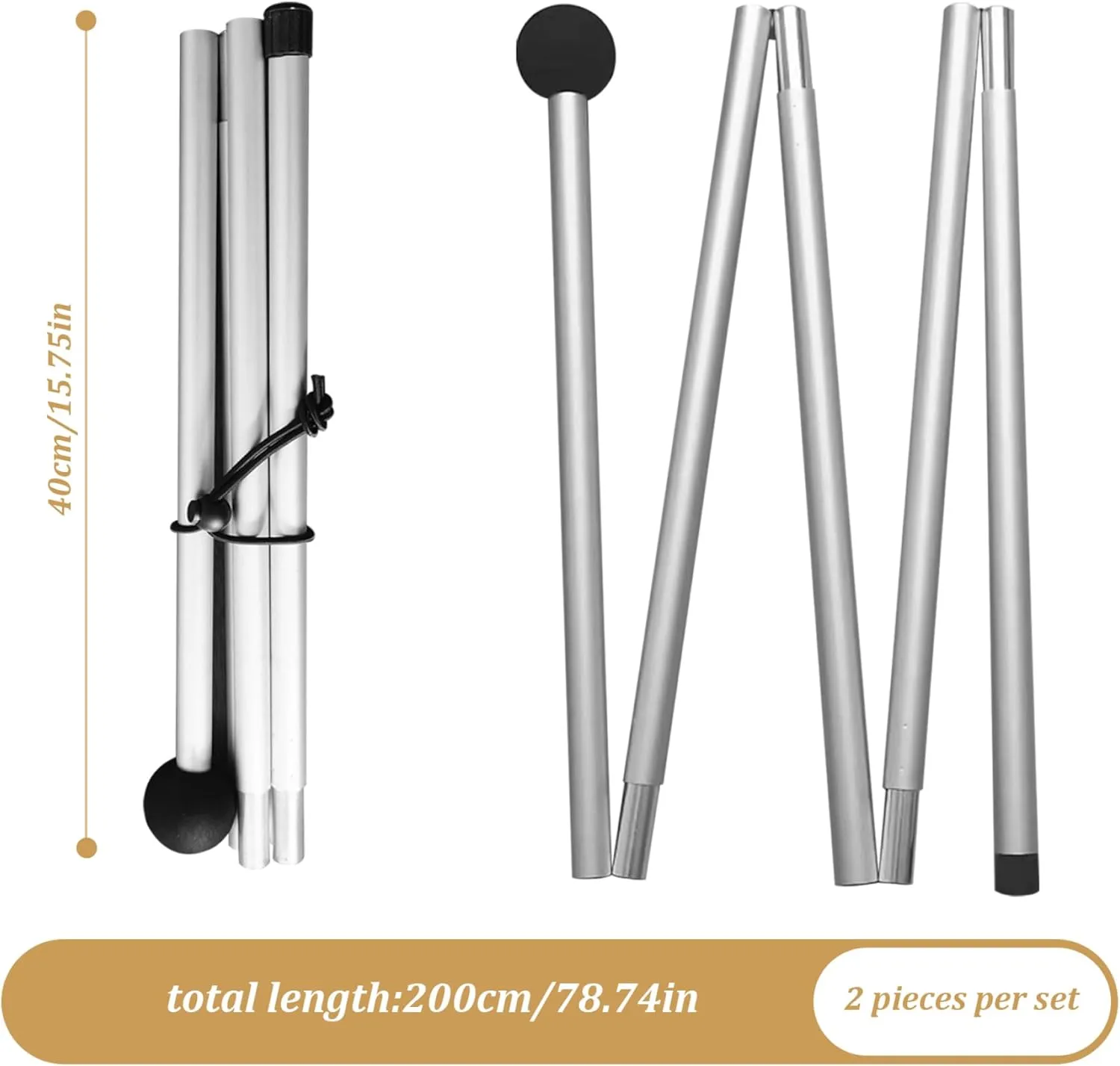 Telescoping Tarp Poles 63 Inch Total 8 Sections Tent Pole Aluminum Alloy Adjustable Tarp Poles Non-Slip Lightweight Beach Tent Poles for Camping Hiking Outdoor Sport Activities, Tent Tarps