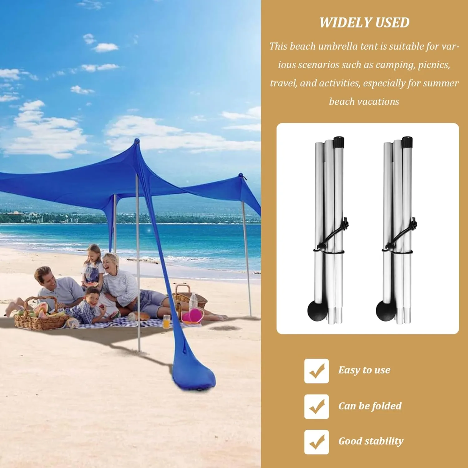 Telescoping Tarp Poles 63 Inch Total 8 Sections Tent Pole Aluminum Alloy Adjustable Tarp Poles Non-Slip Lightweight Beach Tent Poles for Camping Hiking Outdoor Sport Activities, Tent Tarps