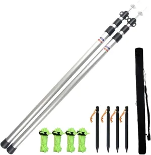 Telescoping Tarp Poles Set of Two, Adjustable Aluminum Rods for Tent Fly Camping Shelter Awning RV Car & Motorcycle Camping, Portable, Lightweight Replacement Tent Poles with Zipper Bag