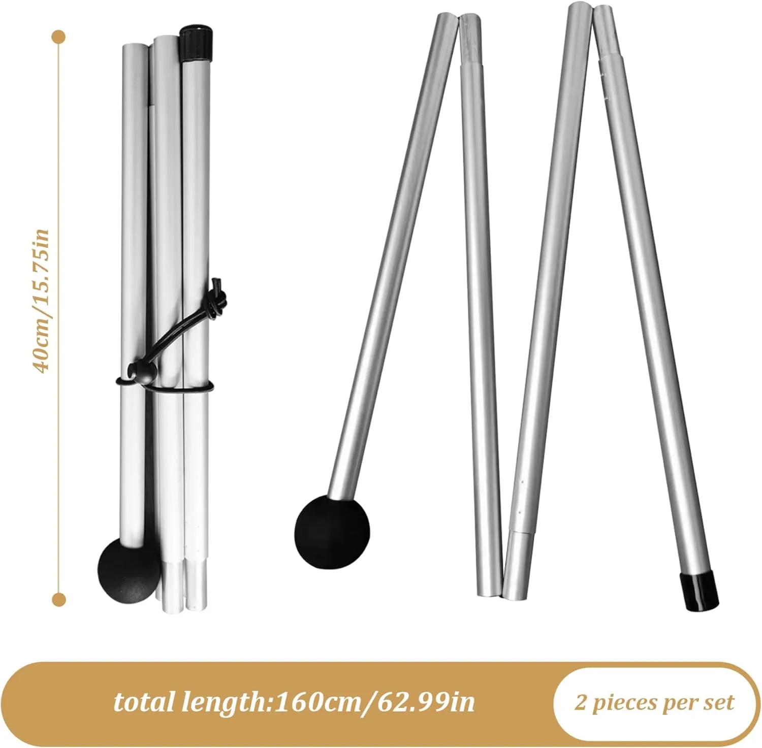 Tent Pole Telescoping Tarp Poles 63 Inch 8 Sections Tent Pole Aluminum Alloy Adjustable Tarp Poles Non-Slip Lightweight Beach Tent Poles for Camping Hiking Outdoor Sport Activities