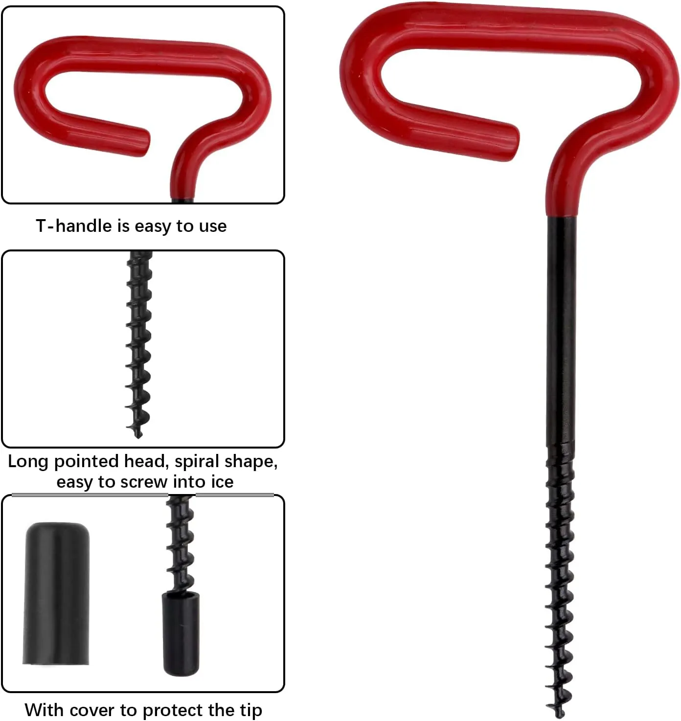 Tent Stakes, 4 Pcs Ice Nail Ground Nail Threaded Peg Nail Tent Fixer Accessory Tent Nail Ice Fishing Anchors Tool for Outdoor Camping Tent Ice Fishing Shelter Stake (Black R)