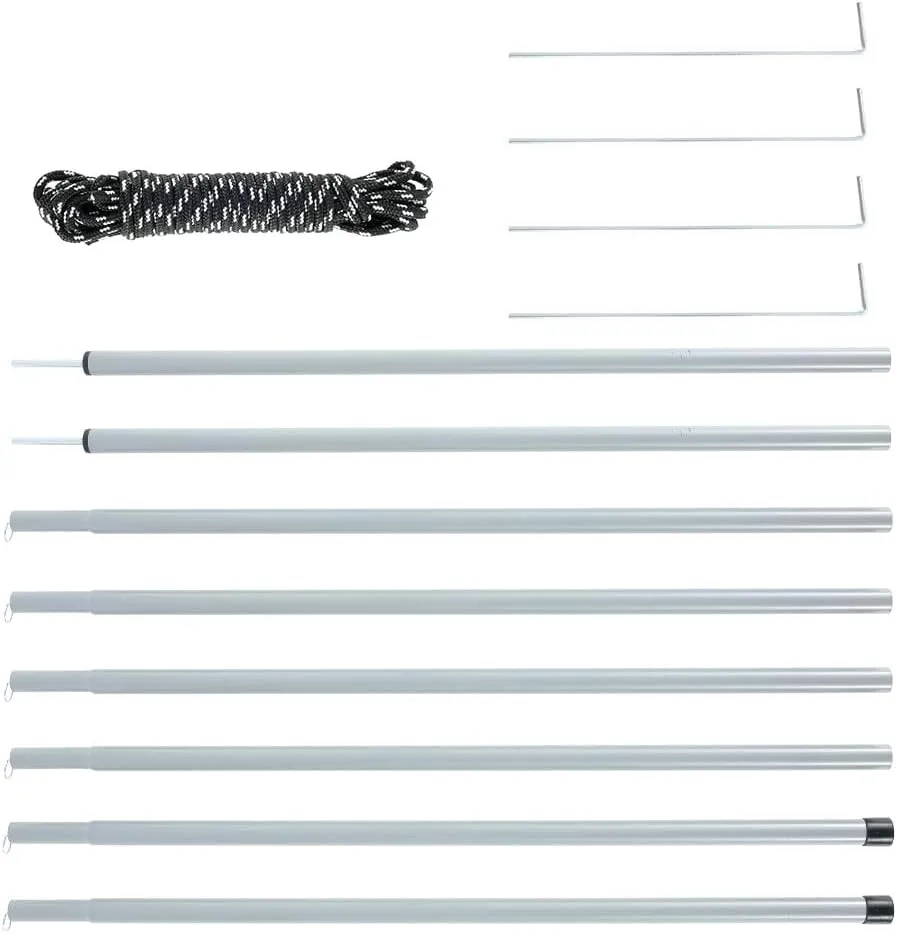 Tent Stakes, Tent Poles Tarp Shelter Support Rod Iron Telescoping Poles Set, 0.6 x 21.7 in Adjustable Awning Tarpaulin Support Upright Porch Pole for Beach Shelter, Outdoor Camping Tent, Sunshade