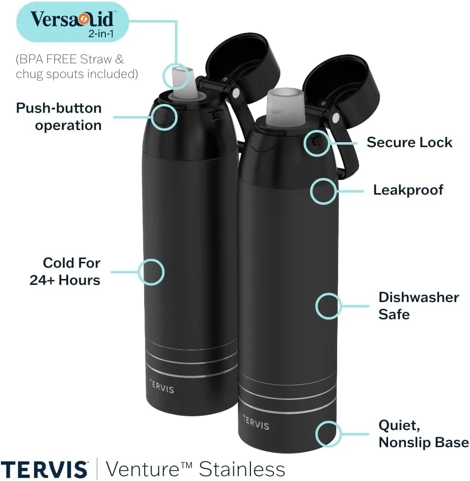 Tervis Venture Water Bottle NFL® Green Bay Packers - Full Speed Triple Walled Insulated Tumbler Travel Cup Keeps Drinks Cold & Hot, 36oz, Stainless Steel
