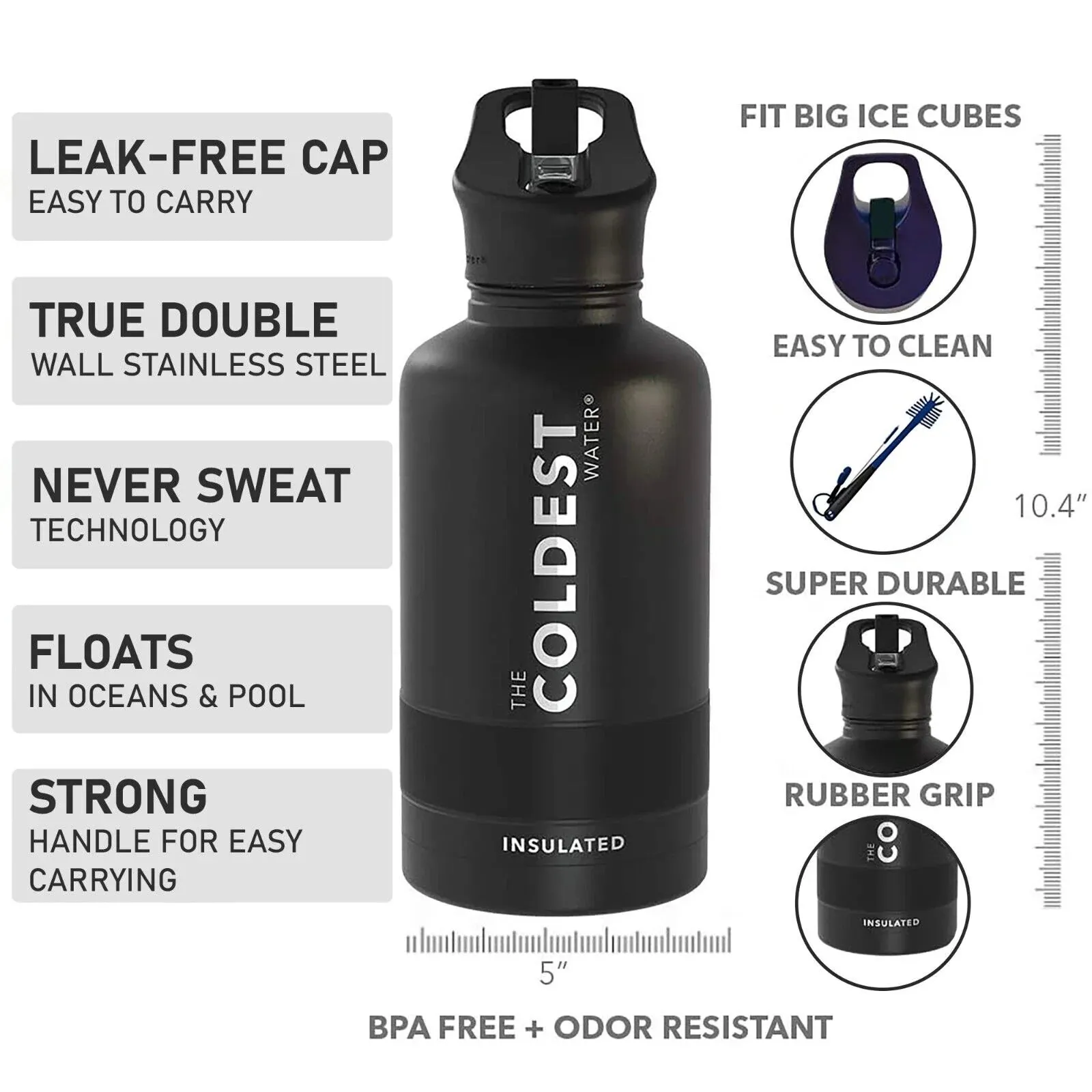 The Coldest Water Bottle Sports - 64 oz Tactical Black