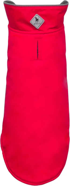 The Worthy Dog All-Weather Three-Season Apex Nylon Adjustable Dog Jacket, Reflective Wind and Water Resistant Coat With Harness Hole, Red - 16''