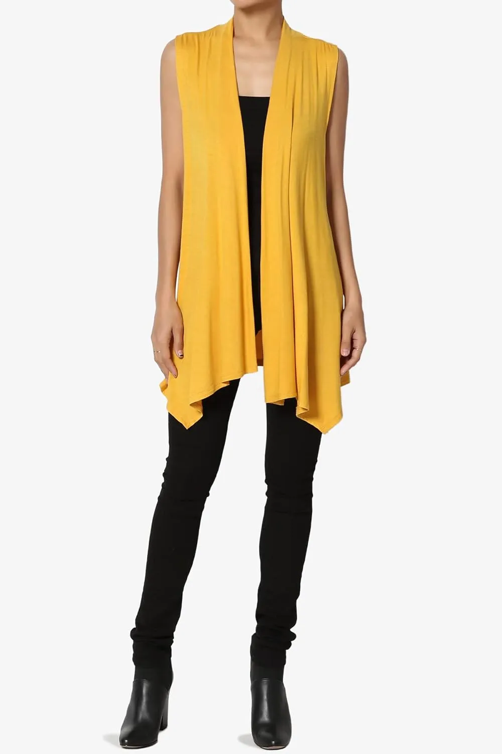 TheMogan Women's Long Vests Sleeveless Draped Lightweight Open Front Cardigan