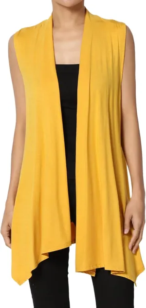 TheMogan Women's Long Vests Sleeveless Draped Lightweight Open Front Cardigan