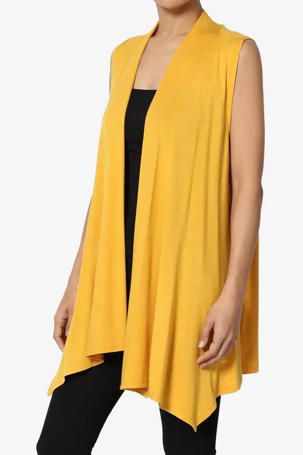 TheMogan Women's Long Vests Sleeveless Draped Lightweight Open Front Cardigan