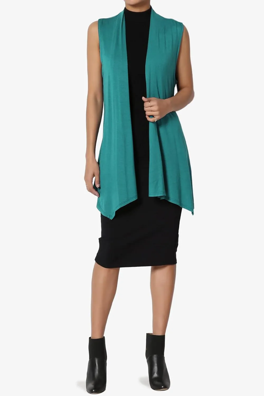 TheMogan Women's Long Vests Sleeveless Draped Lightweight Open Front Cardigan