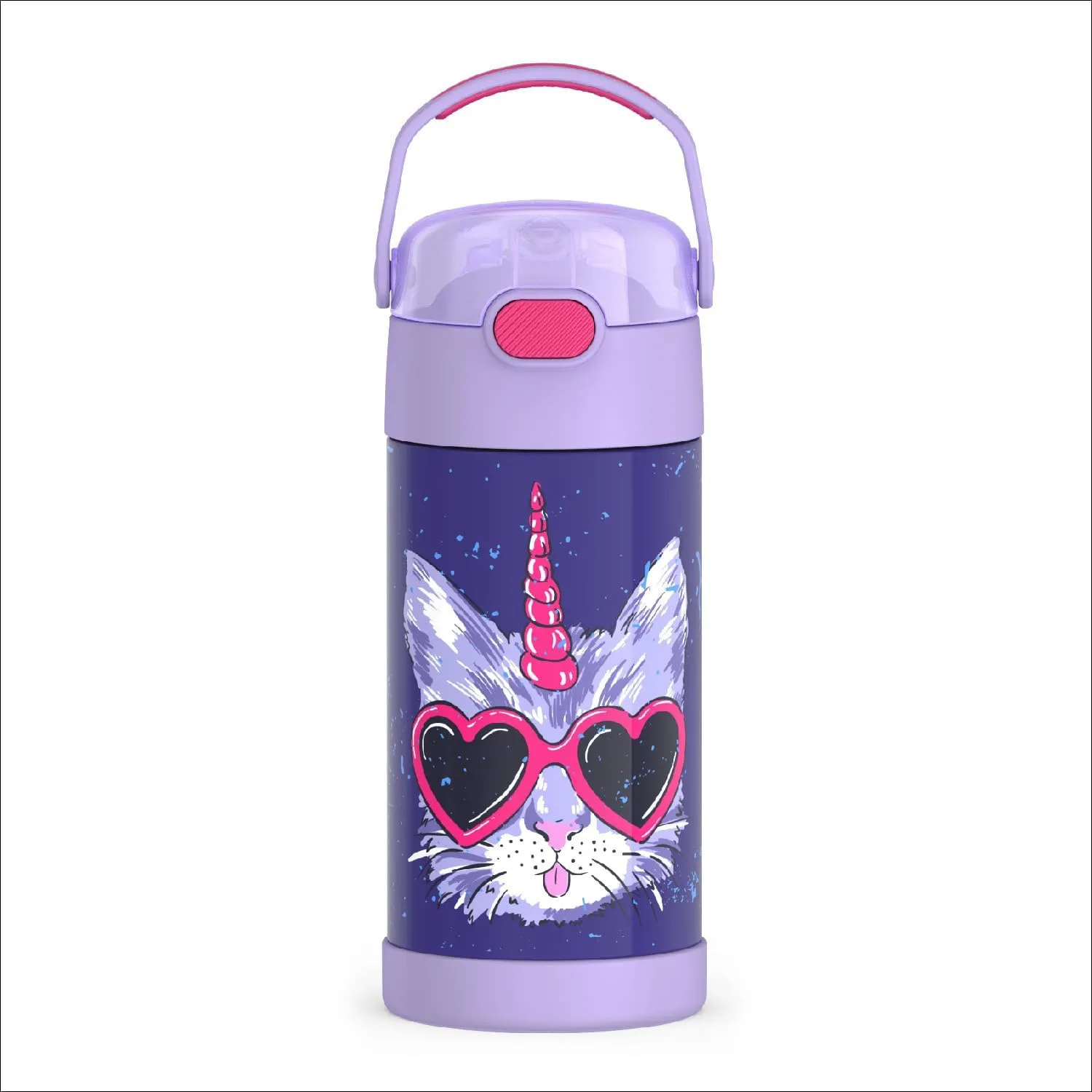 THERMOS FUNTAINER Water Bottle with Straw - 12 Ounce - Kids Stainless Steel Vacuum Insulated Water Bottle with Lid, Cool Caticorns