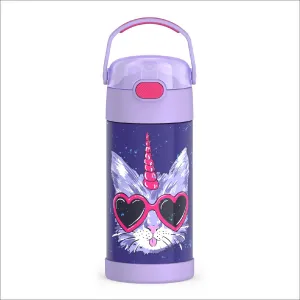 THERMOS FUNTAINER Water Bottle with Straw - 12 Ounce - Kids Stainless Steel Vacuum Insulated Water Bottle with Lid, Cool Caticorns