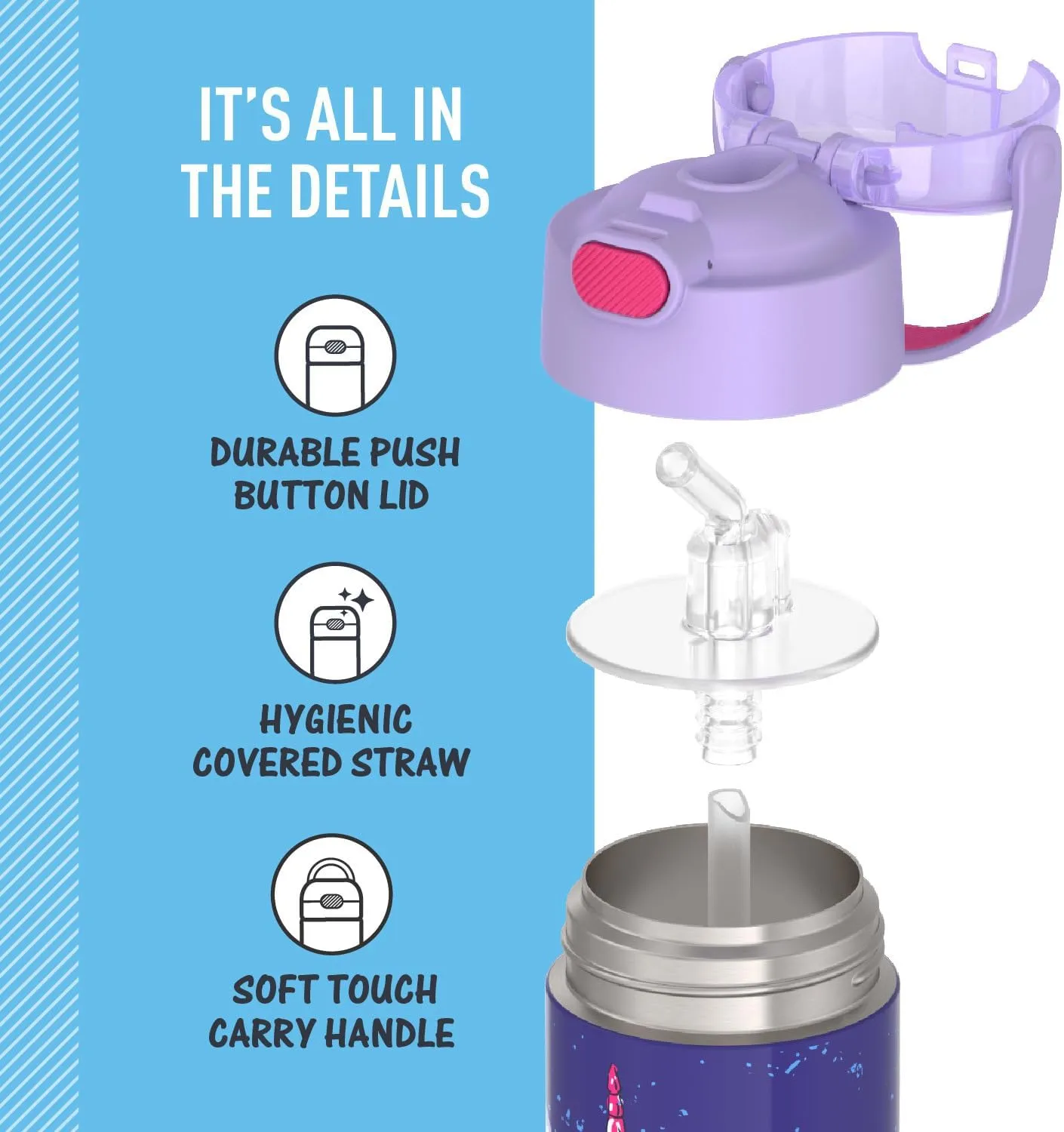 THERMOS FUNTAINER Water Bottle with Straw - 12 Ounce - Kids Stainless Steel Vacuum Insulated Water Bottle with Lid, Cool Caticorns