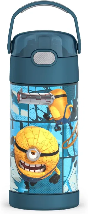 THERMOS FUNTAINER Water Bottle with Straw - 12 Ounce - Kids Stainless Steel Vacuum Insulated Water Bottle with Lid, Despicable Me 4