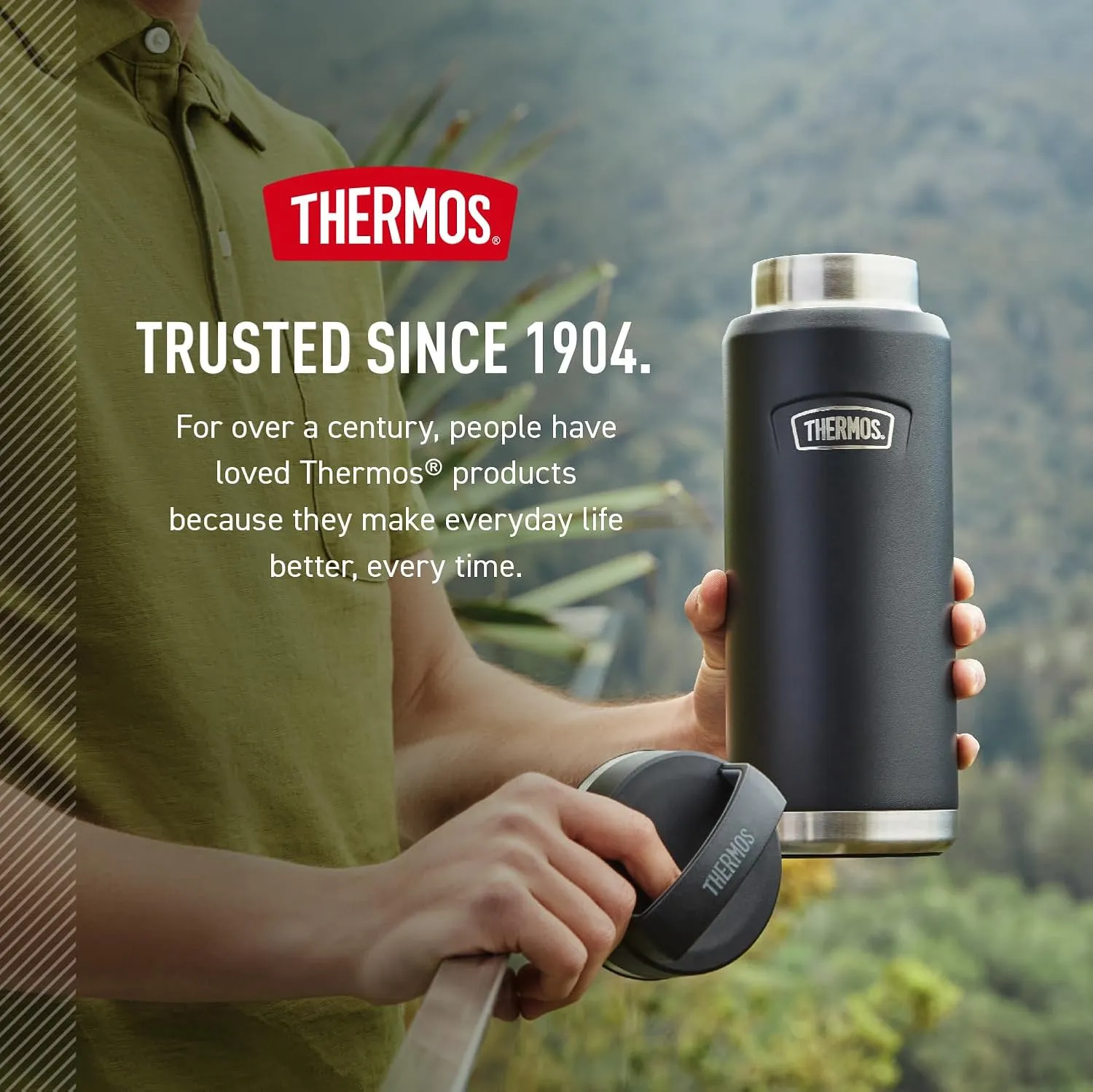 THERMOS ICON SERIES, Stainless Steel Dual Temperature Beverage Bottle, 40 oz, Graphite