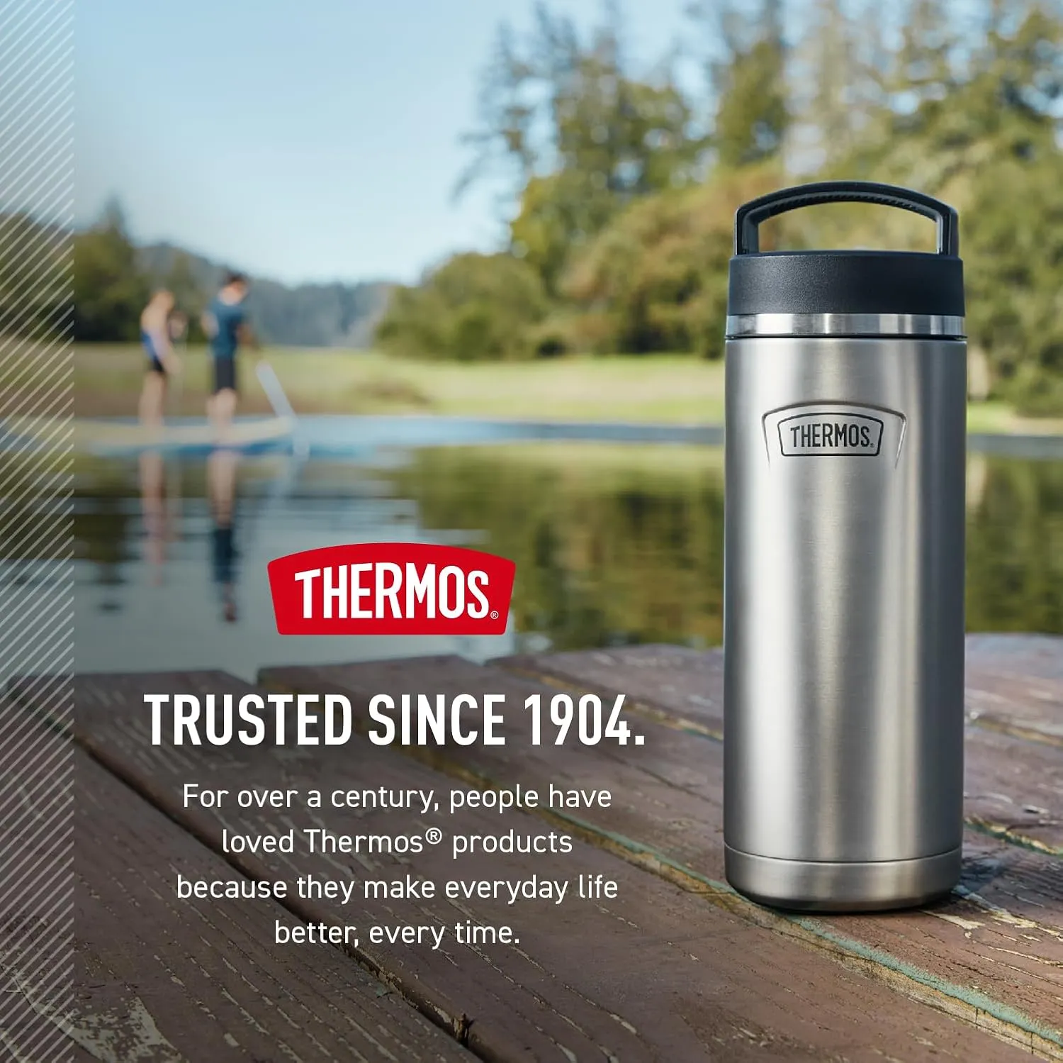 THERMOS ICON SERIES Stainless Steel Water Bottle with Screw Top Lid - 32 Ounce, Matte Stainless Steel - Vacuum Insulated Water Bottle with Lid