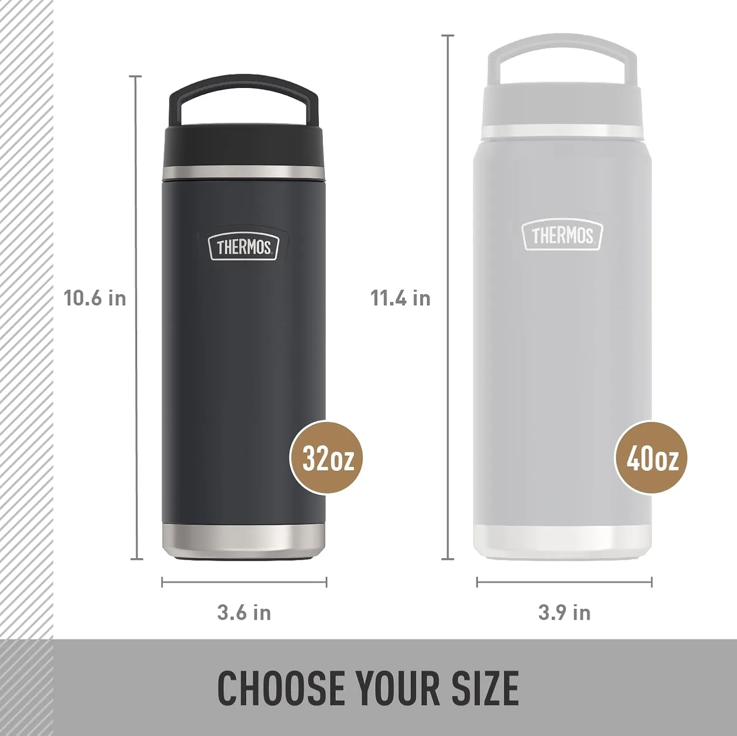 THERMOS ICON SERIES Stainless Steel Water Bottle with Screw Top Lid - 32 Ounce, Matte Stainless Steel - Vacuum Insulated Water Bottle with Lid