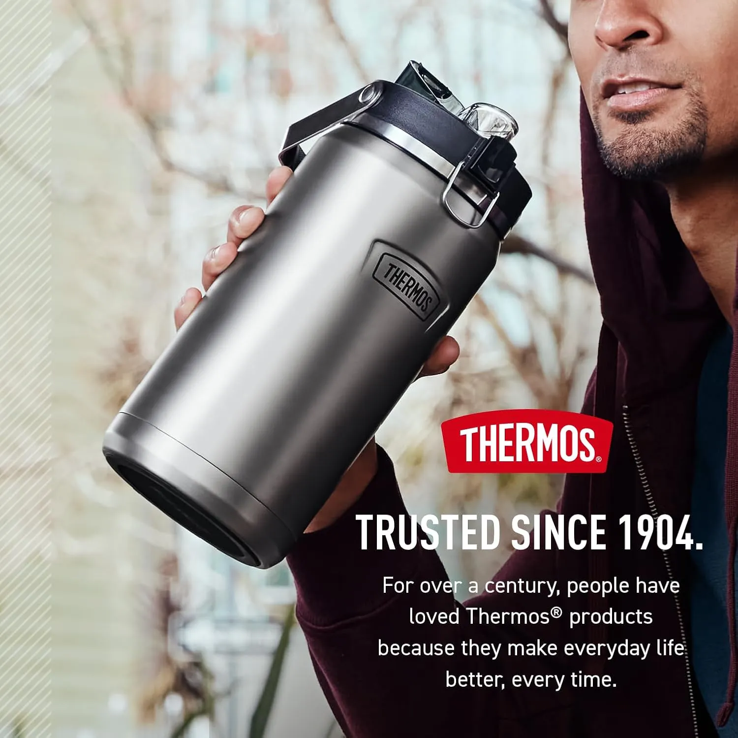 THERMOS ICON SERIES, Stainless Steel Water Bottle with Spout - 64 Ounce, Matte Stainless Steel - Vacuum Insulated Water Bottle with Lid