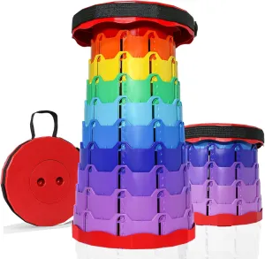 Thickened Collapsible Stool, Upgrade Foldable Stool, Portable Telescoping Seat, Adjustable Height Retractable Stools for Fishing, Hiking, BBQ, Gardening, Outdoor Indoor Activities,Rainbow Red