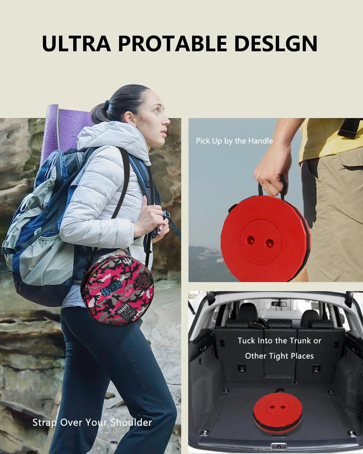 Thickened Collapsible Stool, Upgrade Foldable Stool, Portable Telescoping Seat, Adjustable Height Retractable Stools for Fishing, Hiking, BBQ, Gardening, Outdoor Indoor Activities,Rainbow Red