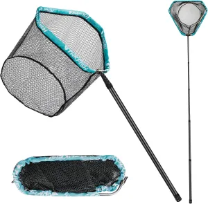 THKFISH Carbon Fiber Fishing Net - Long Handle, Portable Telescopic Landing Net - 27 to 157.5 Inch - Aluminum Mesh Frame Rubber Coated