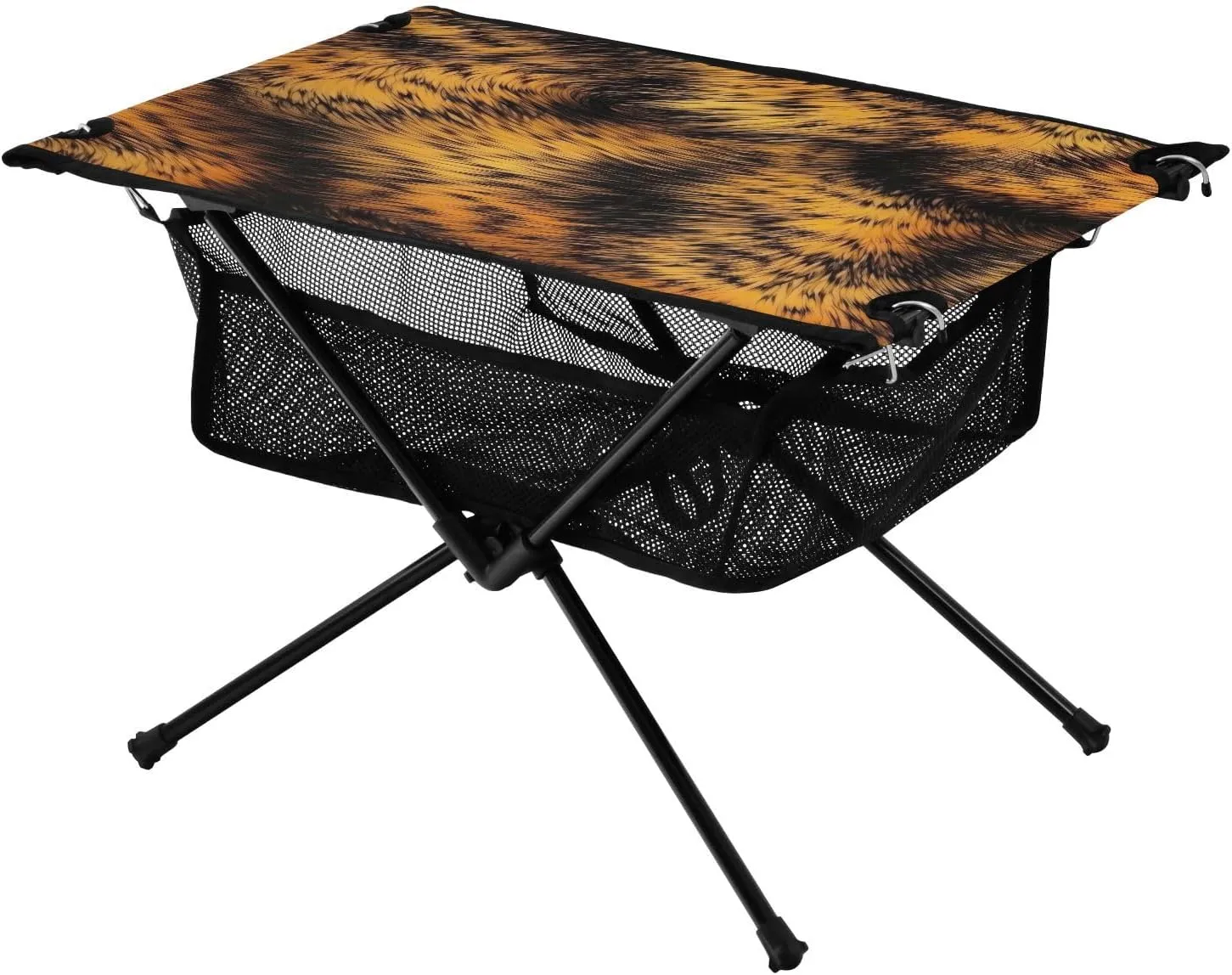 Tiger Fur Texture Portable Folding Camping Table, Compact Lightweight Beach Table with Carrying Bag for Outdoor Picnics, BBQs, Camp