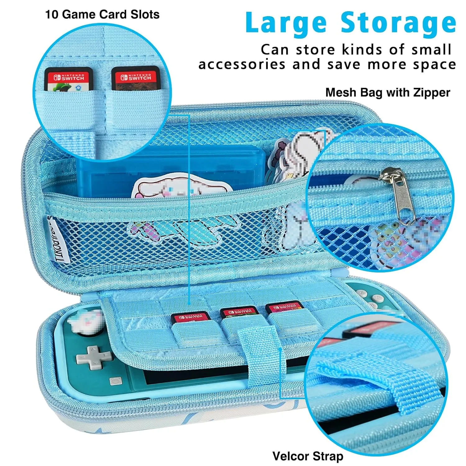 TIKOdirect Carrying Case for Switch Lite, Pretty Shockproof Portable Travel Bag with Soft Protective Cover, Screen Protectors, Cute Thumb Grips Caps and Game Card Case, Blue