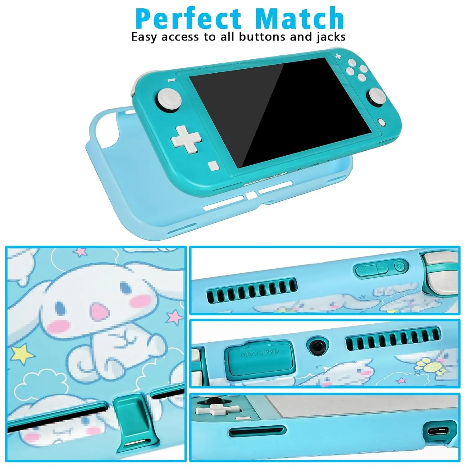 TIKOdirect Carrying Case for Switch Lite, Pretty Shockproof Portable Travel Bag with Soft Protective Cover, Screen Protectors, Cute Thumb Grips Caps and Game Card Case, Blue