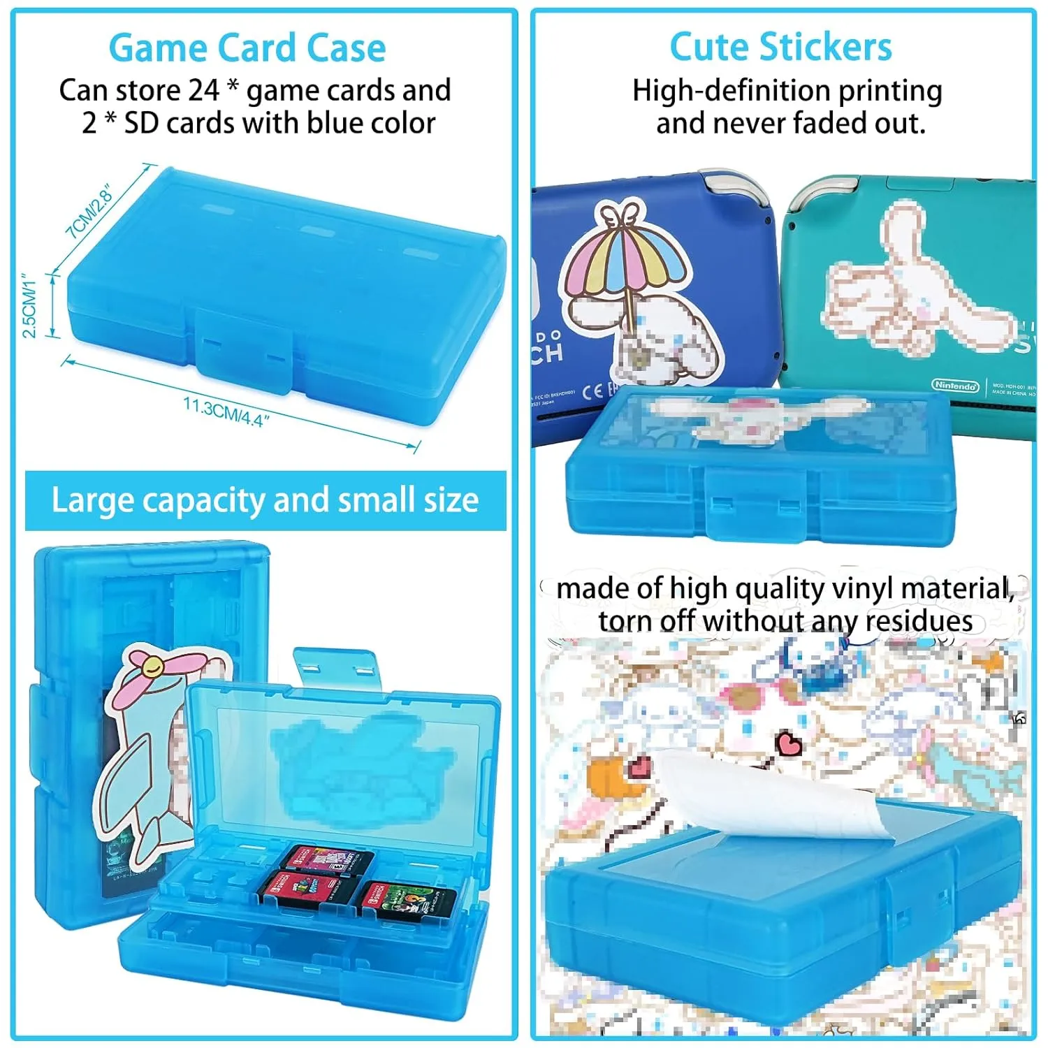 TIKOdirect Carrying Case for Switch Lite, Pretty Shockproof Portable Travel Bag with Soft Protective Cover, Screen Protectors, Cute Thumb Grips Caps and Game Card Case, Blue