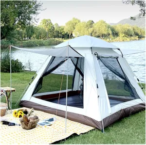 Tipi Tent Camping 4 People Double Doors and Four Windows,Pop Open in Three Seconds Family Tents Light and Practical Pop Up Tents Camping for Family,Outdoor,Hiking and Mountaineering