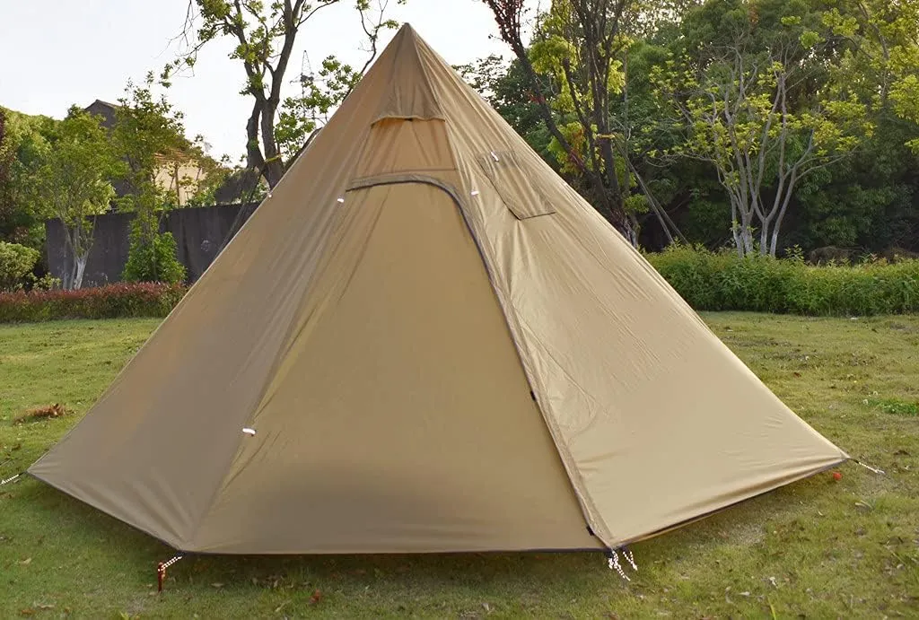 Tipi Tent Half Pyramid Mesh 2-4 Person Hot Teepee Tent with Fire Retardant Stove Jack for Flue Pipes 2 Person Mesh