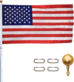 TITAN TELESCOPING FLAGPOLE, 20ft Silver - Made in The USA Heavy Duty Flag Pole Kit, Anodized Aluminum Telescoping Flag Pole, 4 x 6 American Flag, Hardware for 2 Flags, Assembly Instructions Included