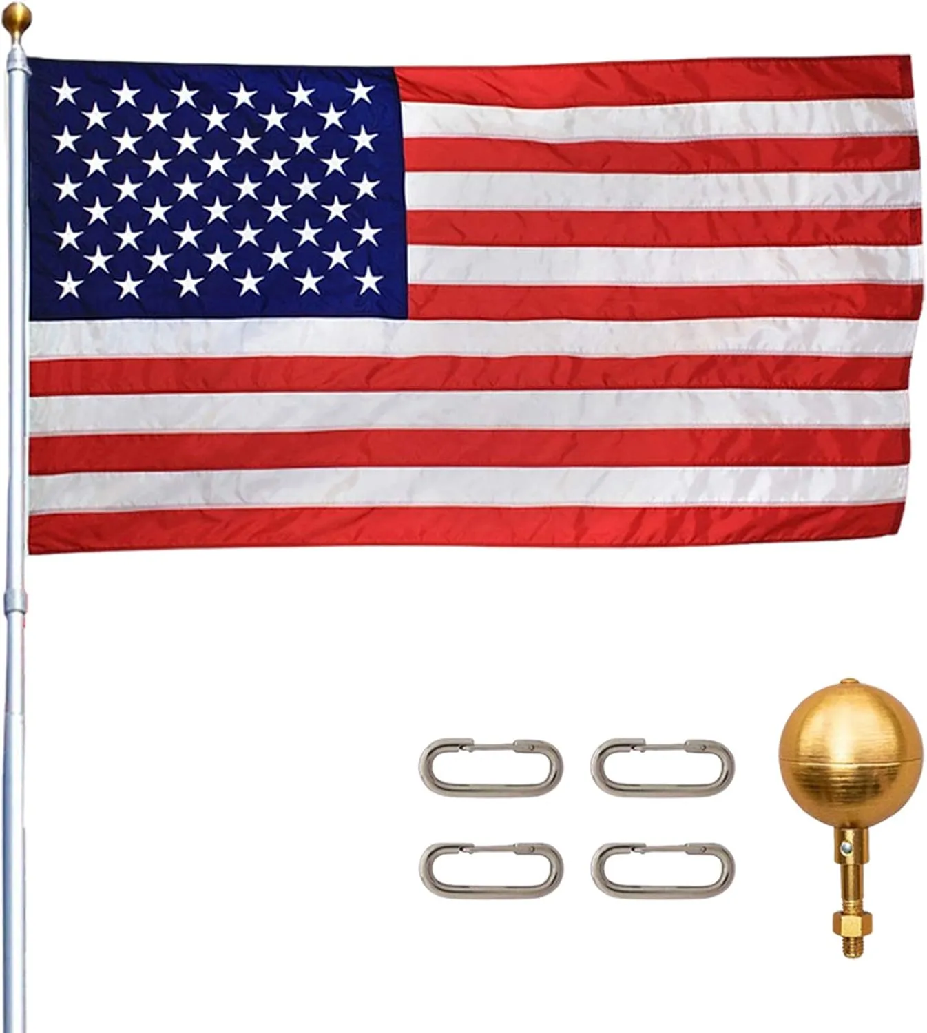 TITAN TELESCOPING FLAGPOLE, 20ft Silver - Made in The USA Heavy Duty Flag Pole Kit, Anodized Aluminum Telescoping Flag Pole, 4 x 6 American Flag, Hardware for 2 Flags, Assembly Instructions Included
