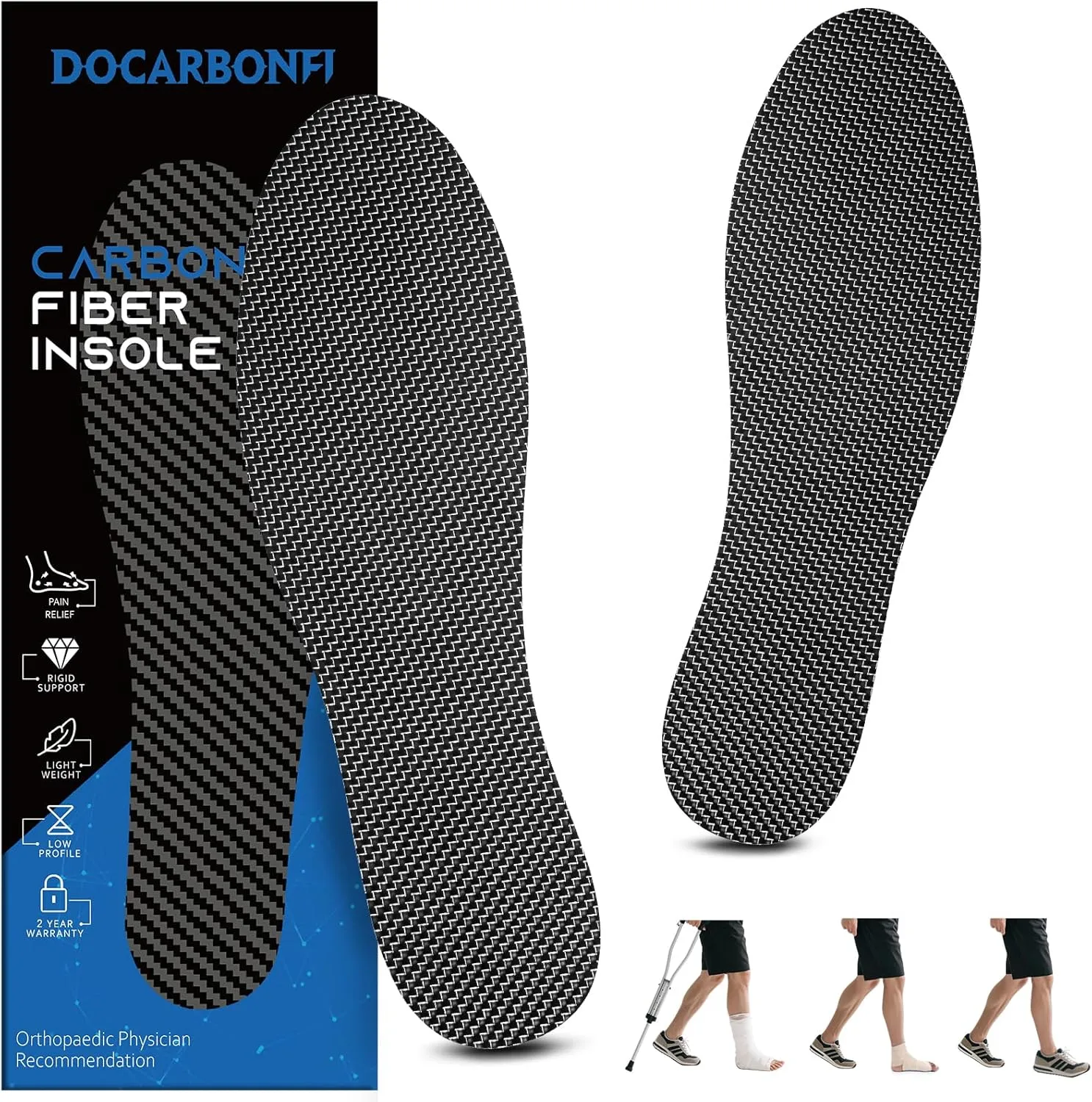 Titanium Enhances Carbon Fiber Insole, 1Pair Rigid Shoe Insert For Pain Relief Of Turf Toe, Foot Fractures, Hallux Rigidus, Limitus - Carbon Foot Plate For Sports, Hiking, Walking, Basketball, Running