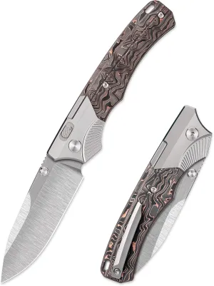 Titanium Pocket Knife WD107 Series, EDC Button Lock Knife, Satin M390 Blade, Men Women Daily Carry Lightweight Folding Knife, Sharp Fishing Camping Knives (Satin/Copper Foil)