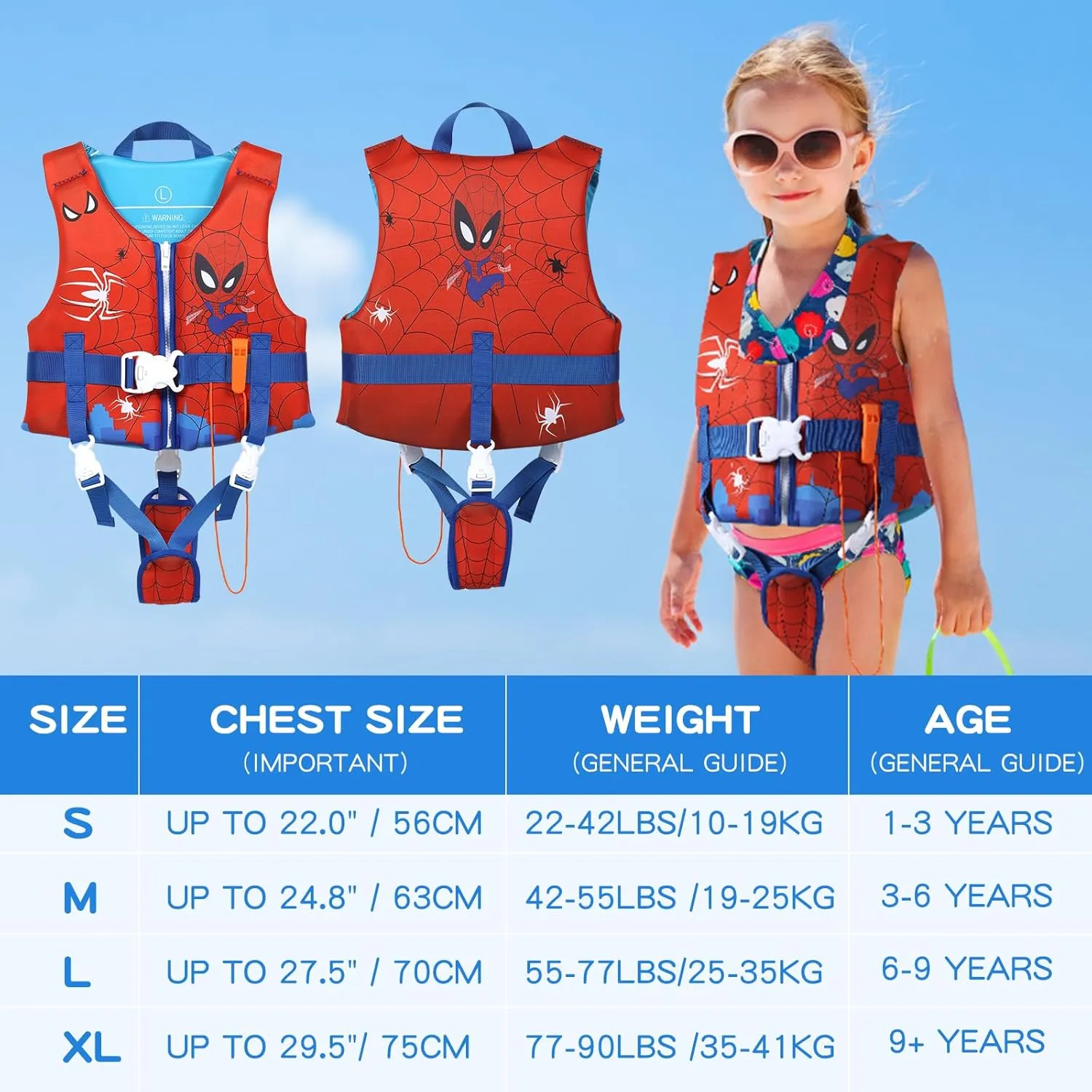 Toddler Swim Vest with Adjustable Strap for 22-30-40-50-90lbs Boys Girls Swimming Aids for 1-9  Years Toddlers Kids Float Jacket Suit for Swim Sea Beach Water Pool