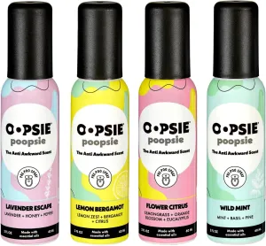 Toilet Spray - 4 Scents, Portable Original Odor Deodorizer Scents - Poop Spray for Toilet | Citrus, Lavender, Mint & Lemon Pre Poo Air Freshener Spray, 2oz Travel Size Bottles