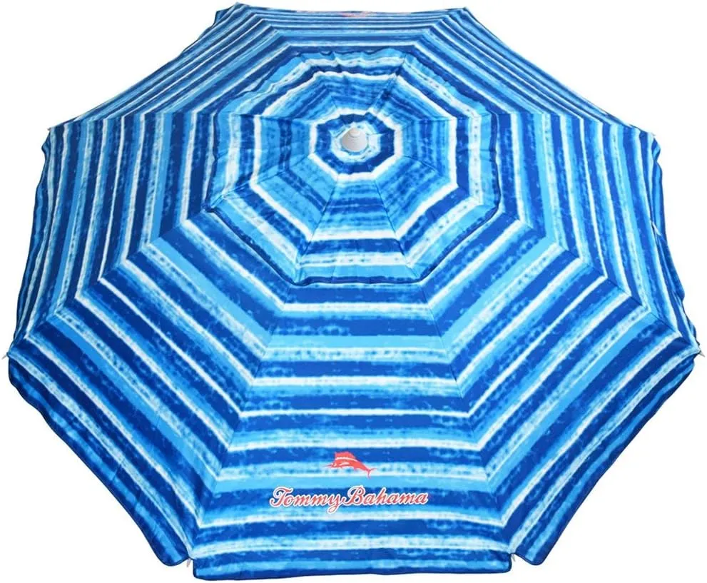 Tommy Bahama Sand Anchor 7 feet Beach Umbrella with Tilt and Telescoping Pole (Blue/White)