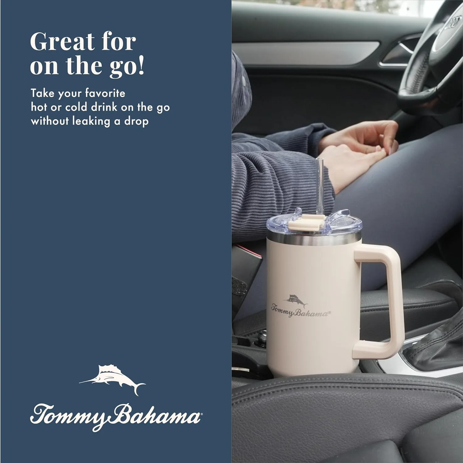 Tommy Bahama Vacuum Insulated Water Bottle with Straw - Double-Wall Stainless Steel, BPA Free, Keep Drinks Warm for 6 Hours or Cold for 12 Hours - Americana Navy, 40oz