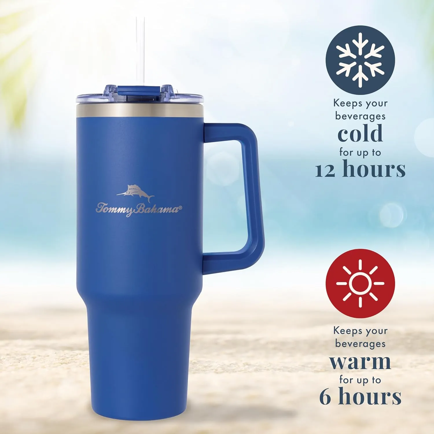 Tommy Bahama Vacuum Insulated Water Bottle with Straw - Double-Wall Stainless Steel, BPA Free, Keep Drinks Warm for 6 Hours or Cold for 12 Hours - Americana Navy, 40oz