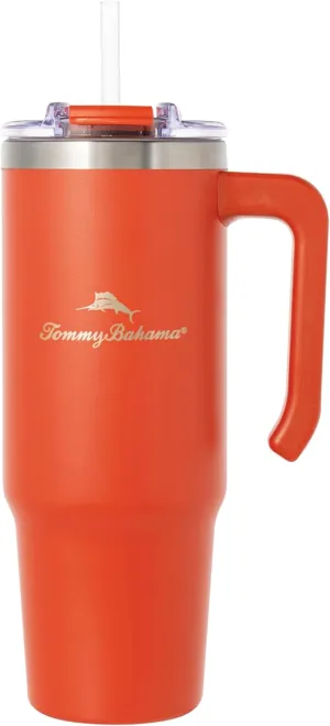 Tommy Bahama Vacuum Insulated Water Bottle with Straw - Double-Wall Stainless Steel, BPA Free, Keep Drinks Warm for 6 Hours or Cold for 12 Hours - Sunset Orange, 30oz