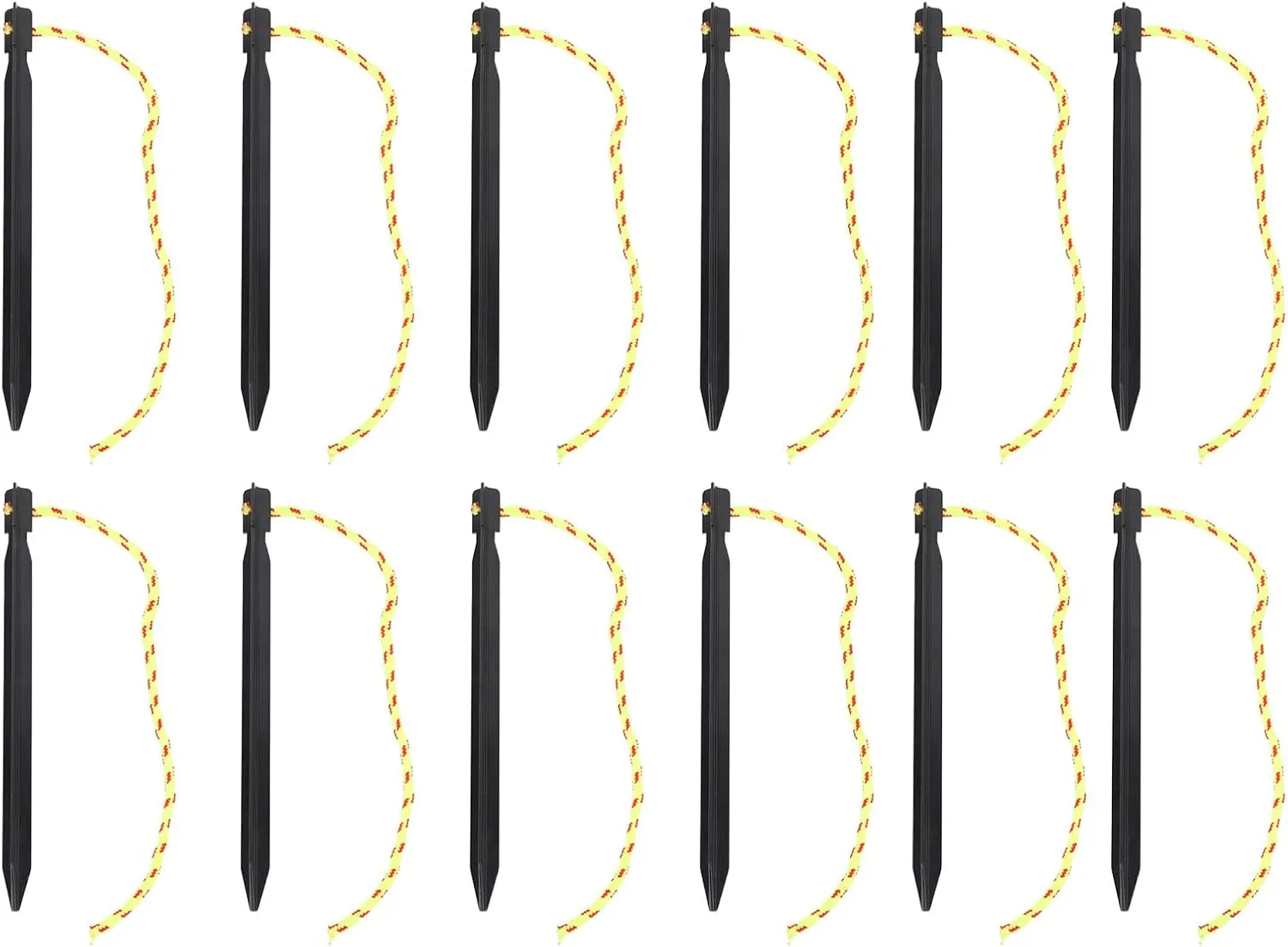 Topyond 12PCS Lightweight Aluminum Alloy Tent Stakes - Three Edged Ground Pegs with Pull Ropes for Backpacking, Camping, Hammocks, and Canopies (Black)