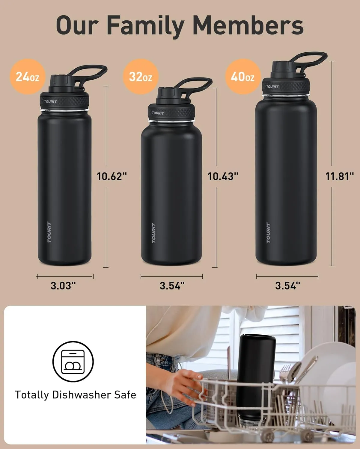 TOURIT 24 oz Insulated Water Bottle, Stainless Steel Sports Water Bottles With Top Handle, Double-Wall Travel Thermal Water Flask, BPA Free Leakproof Thermos Bottle for Sports and Travel, Lilac Purple
