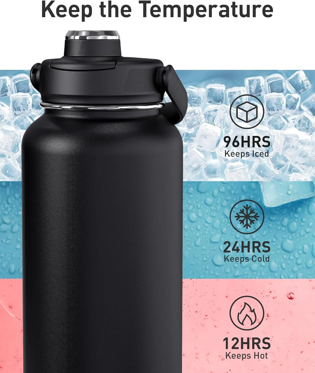 TOURIT 24 oz Insulated Water Bottle, Stainless Steel Sports Water Bottles With Top Handle, Double-Wall Travel Thermal Water Flask, BPA Free Leakproof Thermos Bottle for Sports and Travel, Lilac Purple