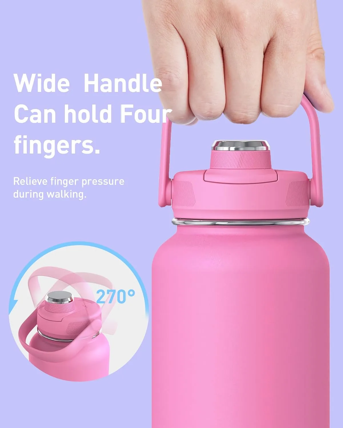 TOURIT 24 oz Insulated Water Bottle, Stainless Steel Sports Water Bottles With Top Handle, Double-Wall Travel Thermal Water Flask, BPA Free Leakproof Thermos Bottle for Sports and Travel, Lilac Purple