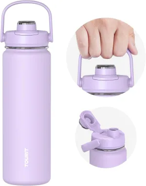 TOURIT 24 oz Insulated Water Bottle, Stainless Steel Sports Water Bottles With Top Handle, Double-Wall Travel Thermal Water Flask, BPA Free Leakproof Thermos Bottle for Sports and Travel, Lilac Purple
